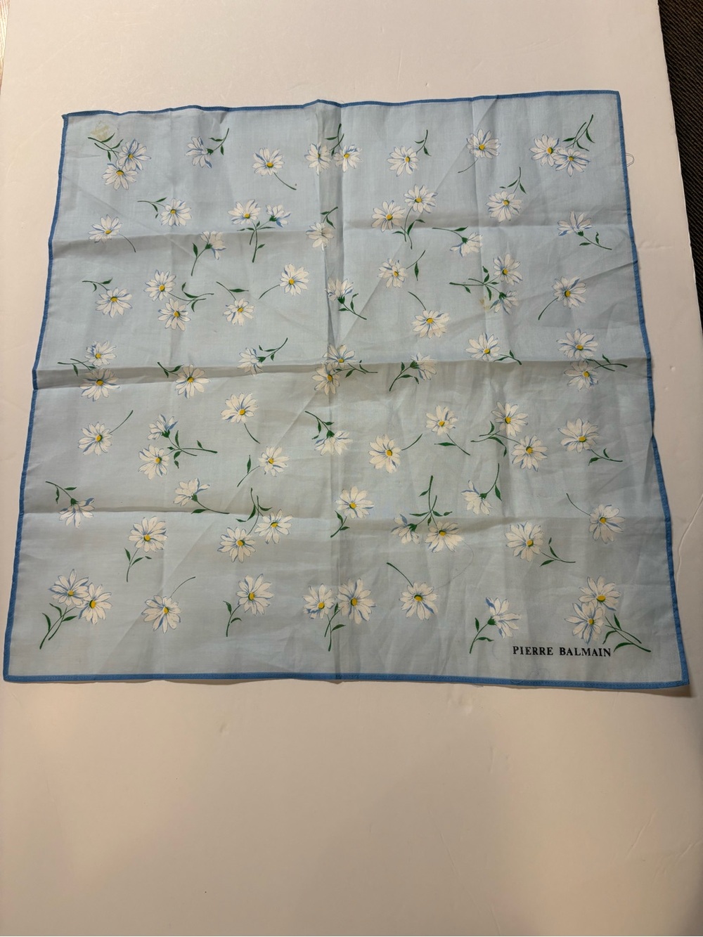 Pierre Balmain Light Blue Floral Scarf with White Daisies